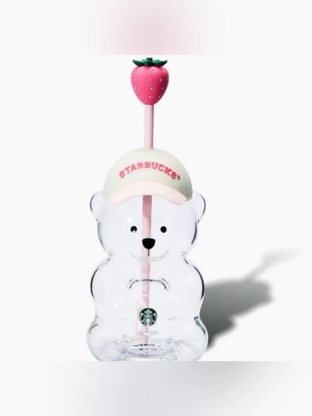 NEW Starbucks PINK Bearista Glass Bear Cup Strawberry Topper Limited Edition
